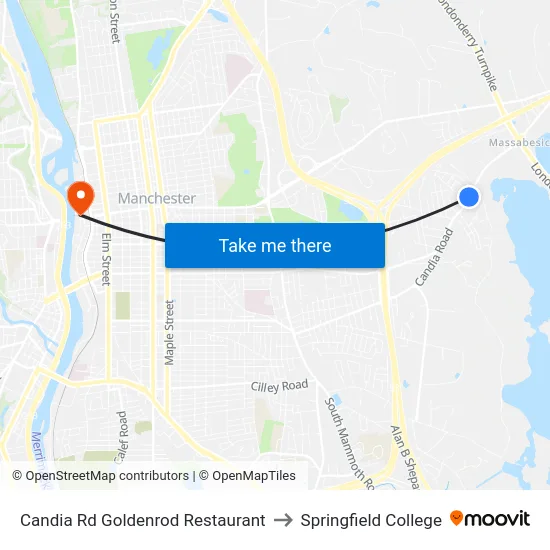 Candia Rd Goldenrod Restaurant to Springfield College map