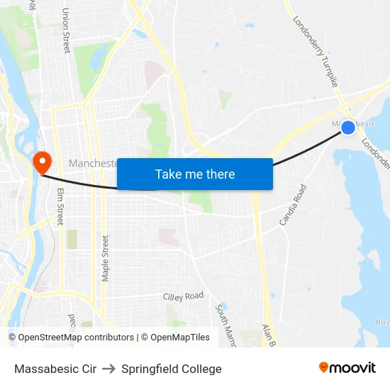 Massabesic Cir to Springfield College map