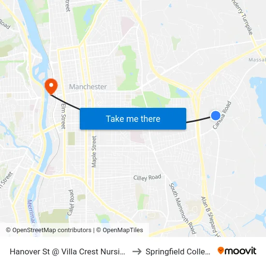 Hanover St @ Villa Crest Nursing to Springfield College map
