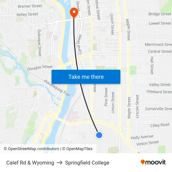Calef Rd & Wyoming to Springfield College map