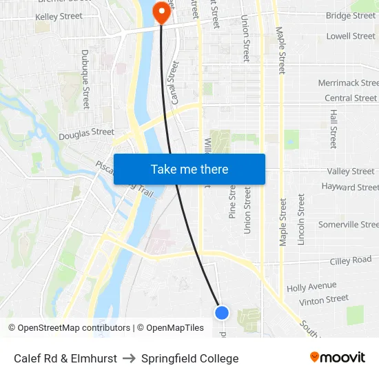 Calef Rd & Elmhurst to Springfield College map