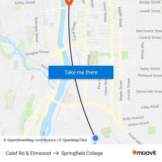 Calef Rd & Elmwood to Springfield College map