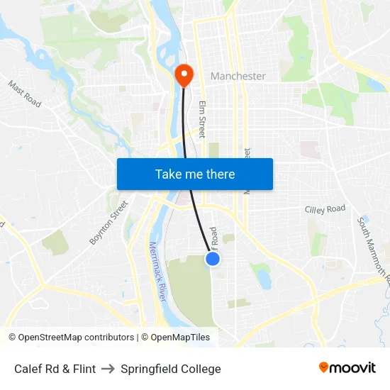 Calef Rd & Flint to Springfield College map