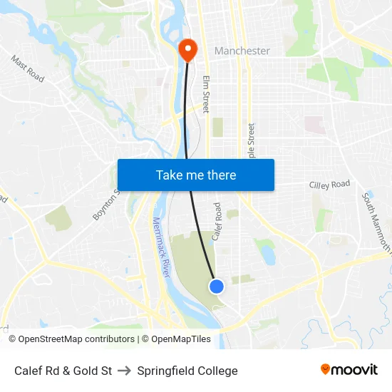 Calef Rd & Gold St to Springfield College map