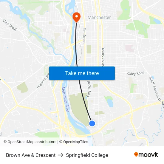 Brown Ave & Crescent to Springfield College map