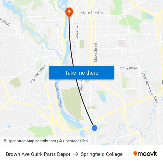 Brown Ave  Quirk Parts Depot to Springfield College map