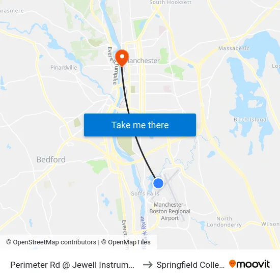 Perimeter Rd @ Jewell Instruments to Springfield College map