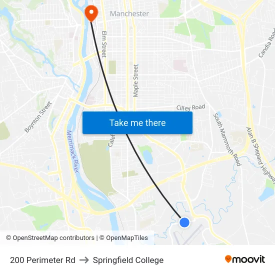 200 Perimeter Rd to Springfield College map