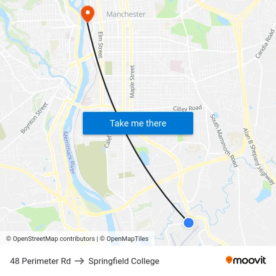 48 Perimeter Rd to Springfield College map