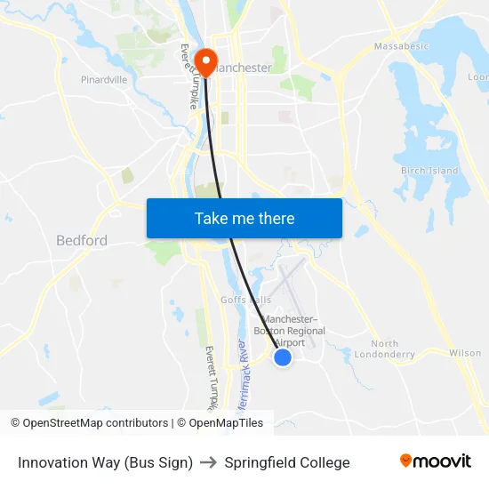 Innovation Way (Bus Sign) to Springfield College map