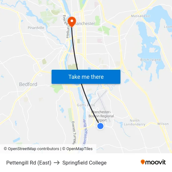 Pettengill Rd (East) to Springfield College map