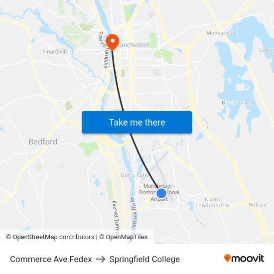 Commerce Ave  Fedex to Springfield College map