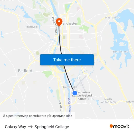 Galaxy Way to Springfield College map