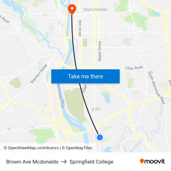 Brown Ave Mcdonalds to Springfield College map