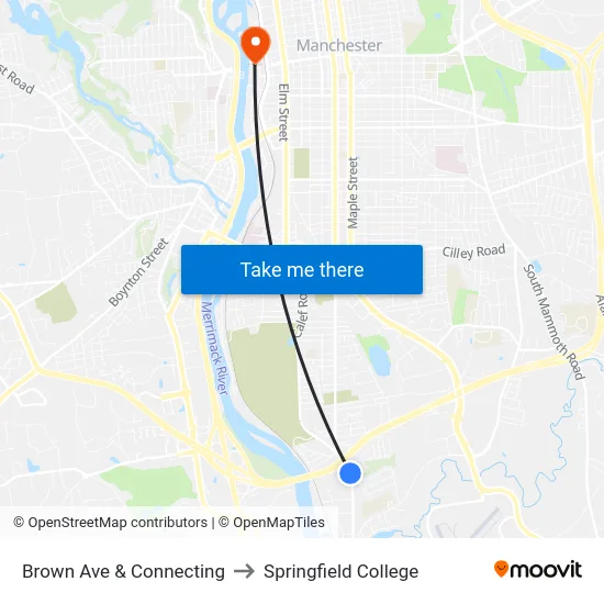 Brown Ave & Connecting to Springfield College map