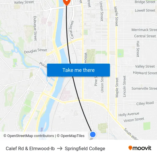 Calef Rd & Elmwood-Ib to Springfield College map