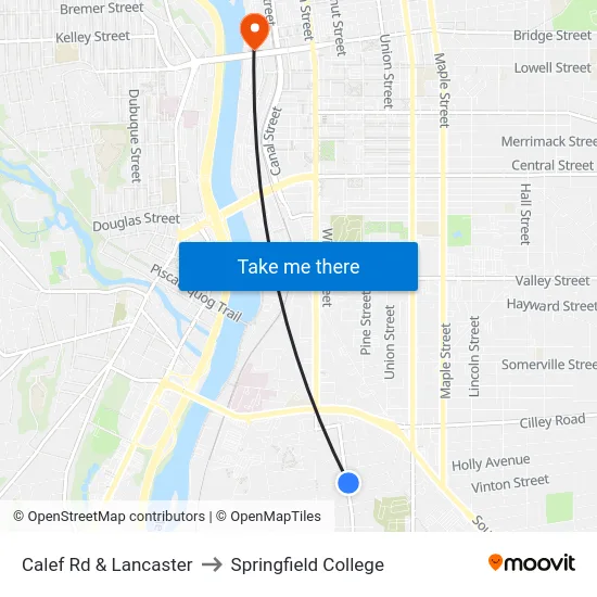 Calef Rd & Lancaster to Springfield College map