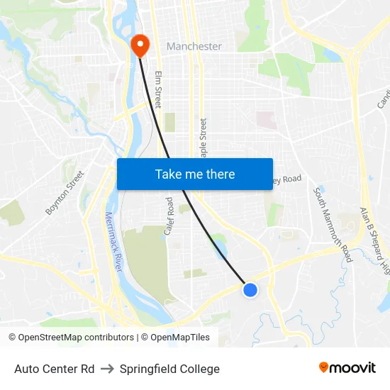 Auto Center Rd to Springfield College map
