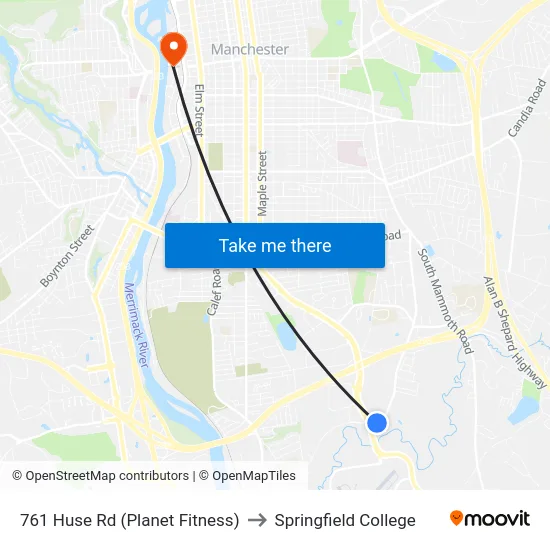 761 Huse Rd (Planet Fitness) to Springfield College map