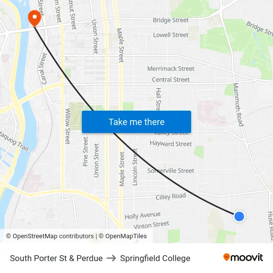 South Porter St & Perdue to Springfield College map