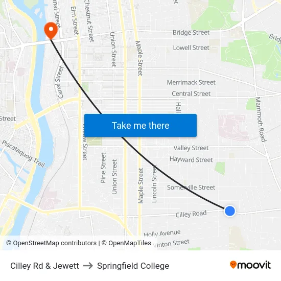 Cilley Rd & Jewett to Springfield College map