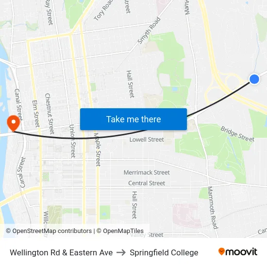 Wellington Rd & Eastern Ave to Springfield College map