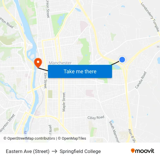 Eastern Ave  (Street) to Springfield College map