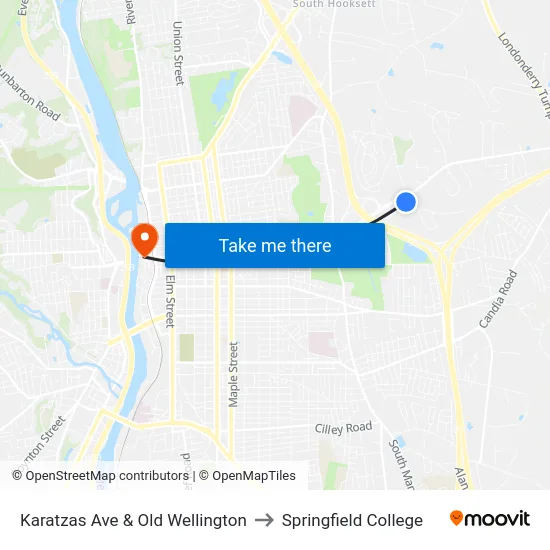 Karatzas Ave & Old Wellington to Springfield College map