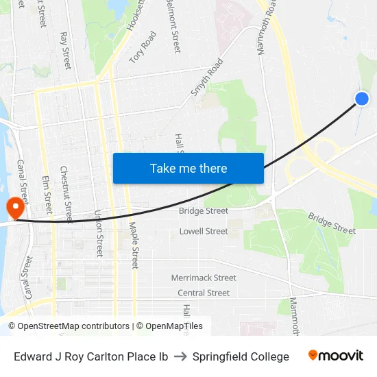 Edward J Roy  Carlton Place Ib to Springfield College map