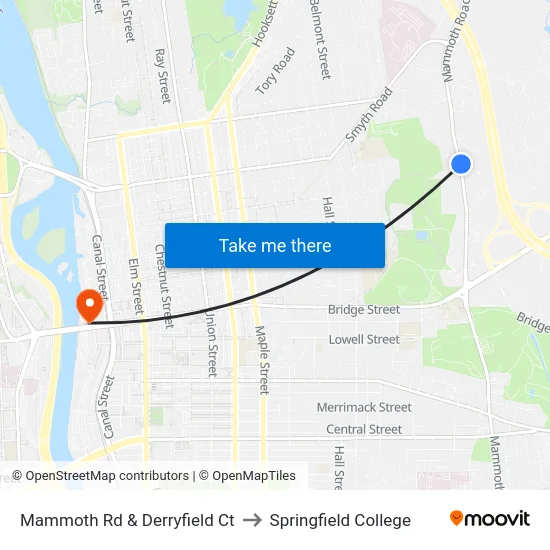 Mammoth Rd & Derryfield Ct to Springfield College map