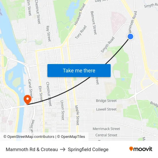 Mammoth Rd & Croteau to Springfield College map