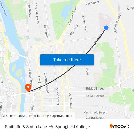 Smith Rd & Smith Lane to Springfield College map