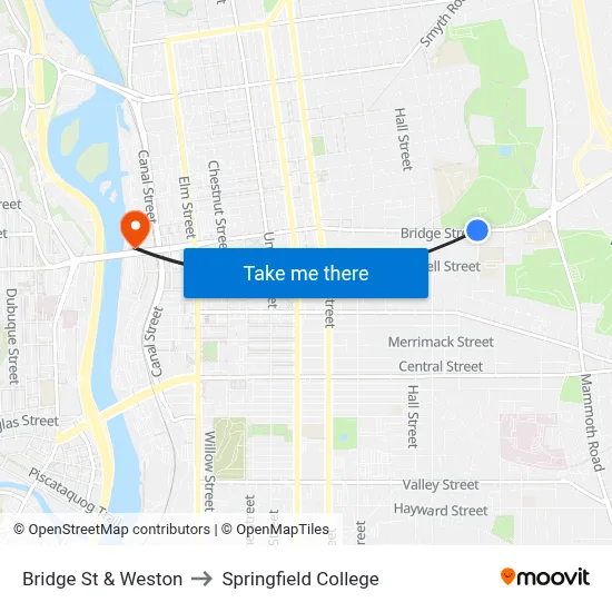 Bridge St & Weston to Springfield College map