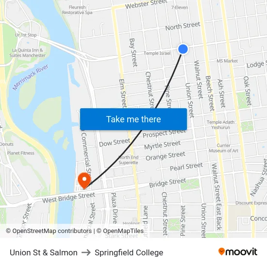 Union St & Salmon to Springfield College map