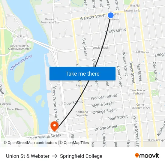 Union St & Webster to Springfield College map