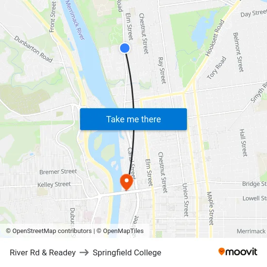 River Rd & Readey to Springfield College map