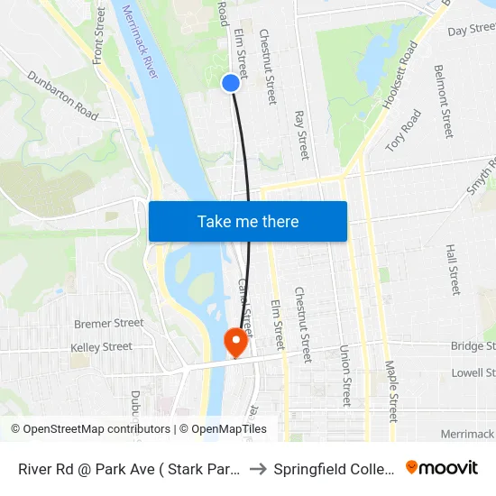 River Rd @ Park Ave ( Stark Park ) to Springfield College map