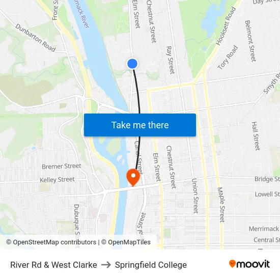 River Rd & West Clarke to Springfield College map