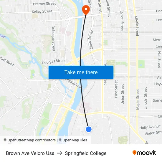Brown Ave  Velcro Usa to Springfield College map