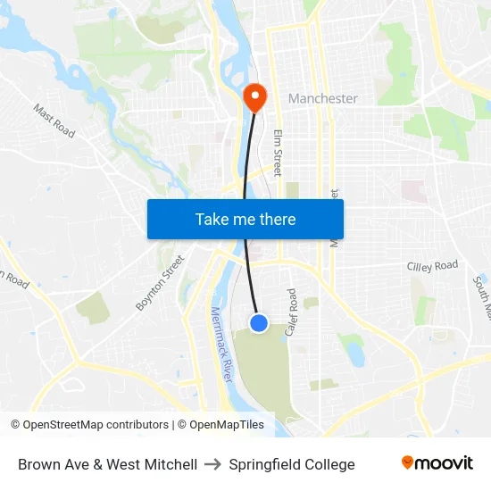 Brown Ave & West Mitchell to Springfield College map
