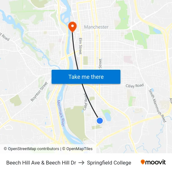 Beech Hill Ave & Beech Hill Dr to Springfield College map