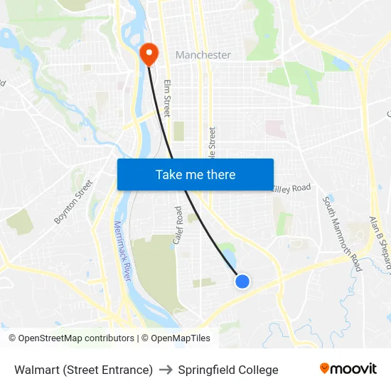 Walmart (Street Entrance) to Springfield College map