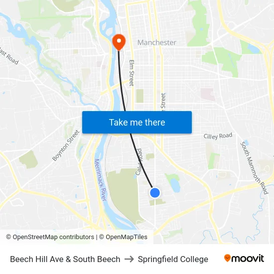 Beech Hill Ave & South Beech to Springfield College map