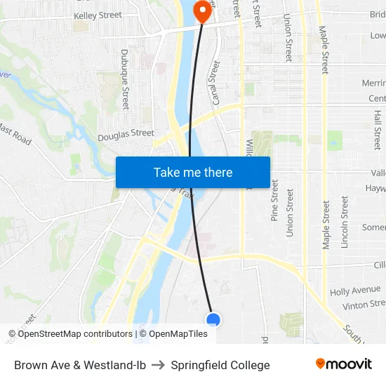 Brown Ave & Westland-Ib to Springfield College map