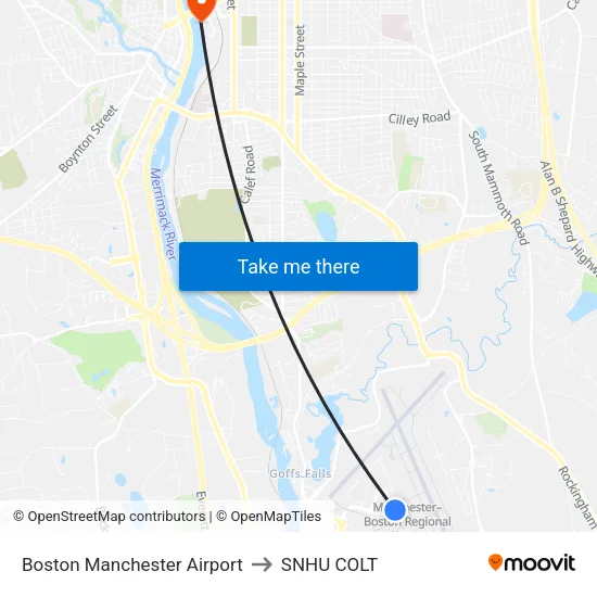 Boston Manchester Airport to SNHU COLT map