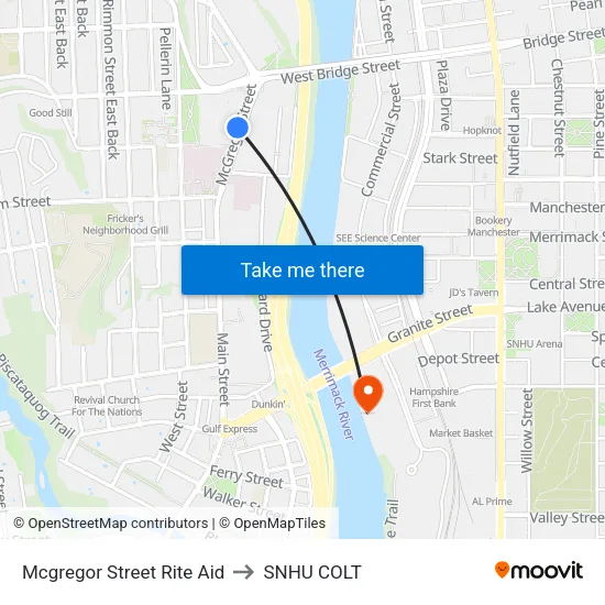 Mcgregor Street Rite Aid to SNHU COLT map