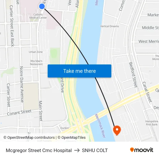 Mcgregor Street Cmc Hospital to SNHU COLT map