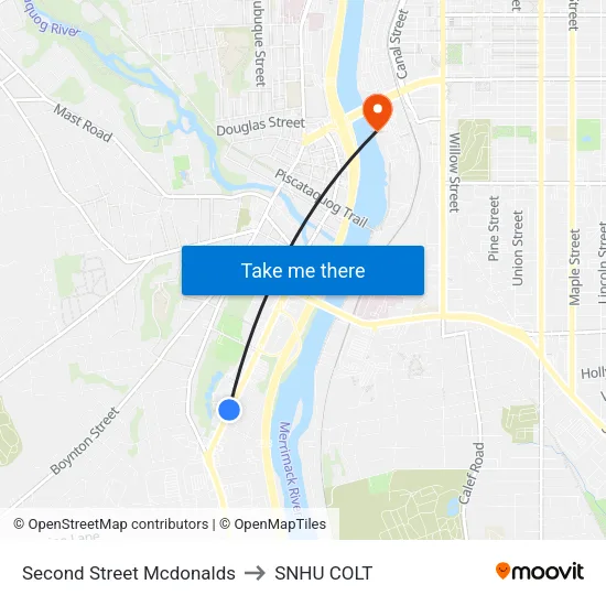 Second Street  Mcdonalds to SNHU COLT map