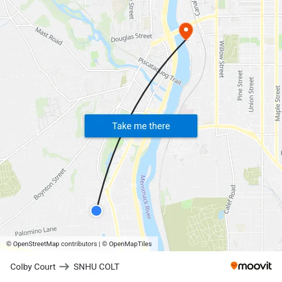 Colby Court to SNHU COLT map