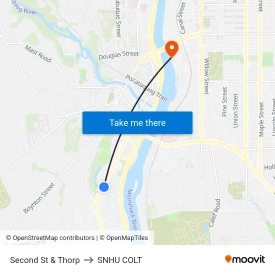 Second St & Thorp to SNHU COLT map